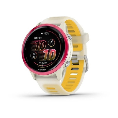 Смарт часы Garmin Forerunner 570 - 42мм, слоновая кость, алюминиевый безель малинового цвета, ремешок манго/слоновая кость