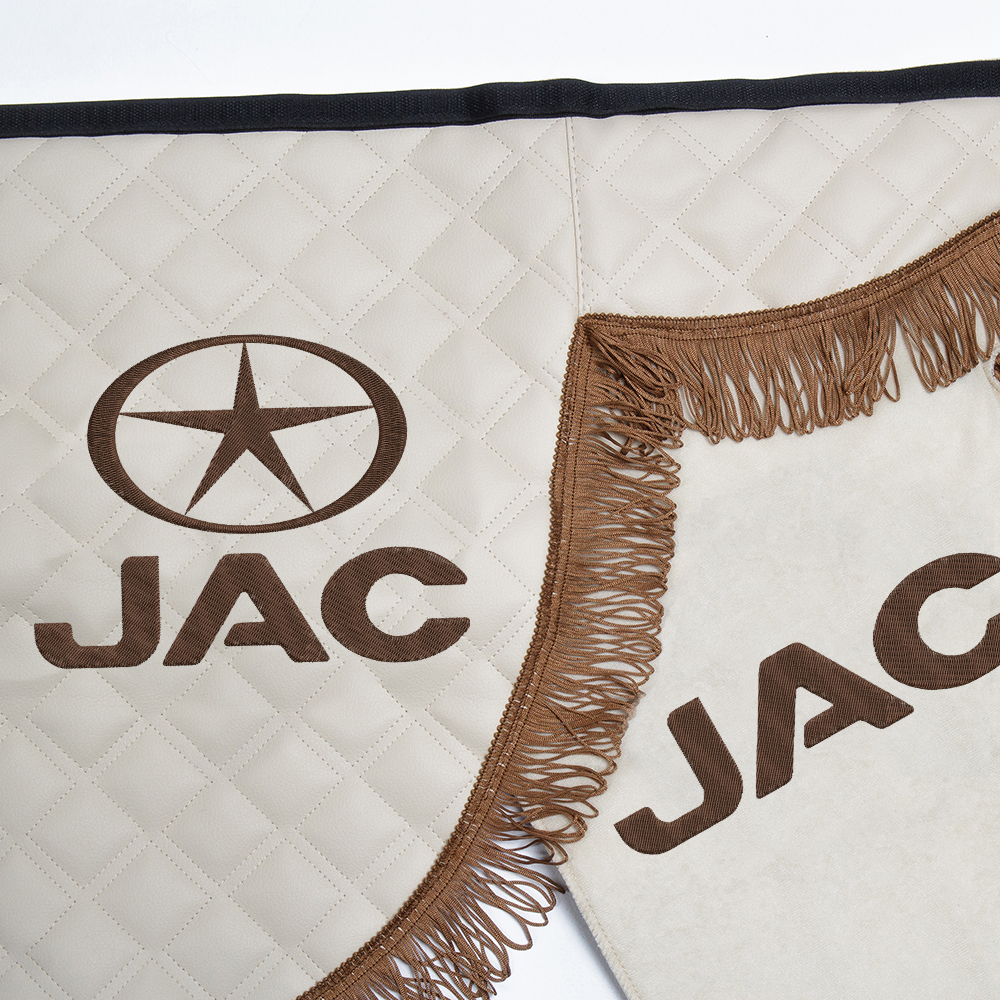 Ламбрекен с косынками стеганые JAC (экокожа, бежевый, коричневые кисточки)
