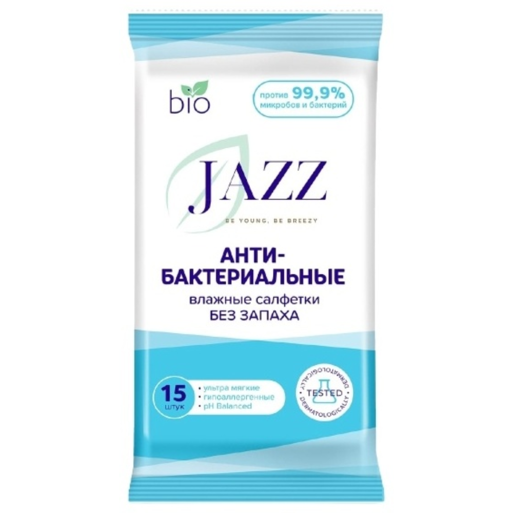 Влажные салфетки Jazz антибактериальные 15 шт