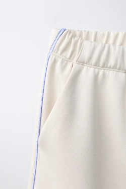 ZARA СПОРТИВНЫЕ БРЮКИ WIDE LEG С КОНТРАСТНОЙ ОТДЕЛКОЙ, ЭКРЮ