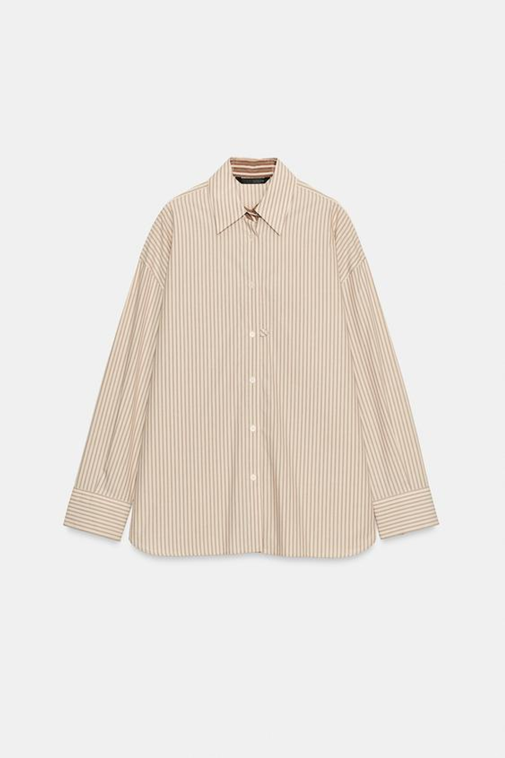 ZARA РУБАШКА ОВЕРСАЙЗ ИЗ ПОПЛИНА В ПОЛОСКУ, БЕЖЕВЫЙ