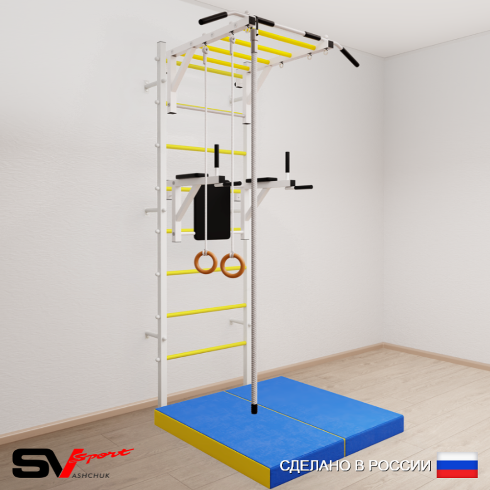 Шведская стенка Sv Sport усиленная 6444 (Турник рукоход/Брусья/Канат/Кольца/Мат 1м)