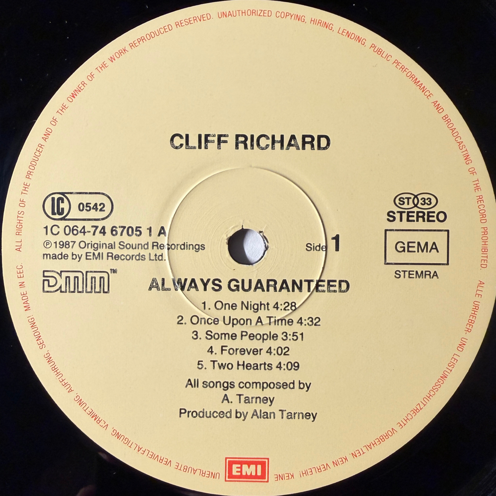 Cliff Richard ‎– Always Guaranteed (Европа 1987г.)