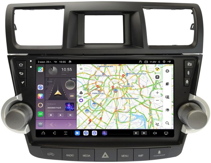 Магнитола для Toyota Highlander 2 2007-2013 XU40 - Kuberg SF-1431-2 (рамка кнопки + крутилки) QLed+2K, Android 13, Быстрейшая, CarPlay, 4G SIM-слот
