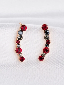 Серьги-клаймберы Млечный путь с красными кристаллами Swarovski