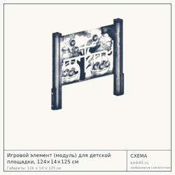 Схема с габаритами: Игровой элемент (модуль) для детской площадки, 124×14×125 см