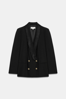 ZARA ДВУБОРТНЫЙ БЛЕЙЗЕР С КРУЖЕВОМ, ЧЕРНЫЙ