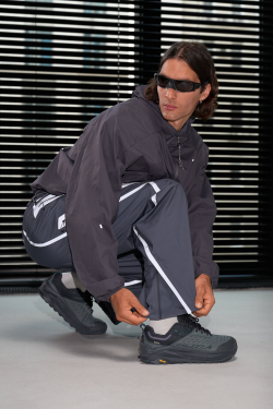 Брюки Blue Monte Geometric-Cut Laminated Trousers "Navy Blue"
