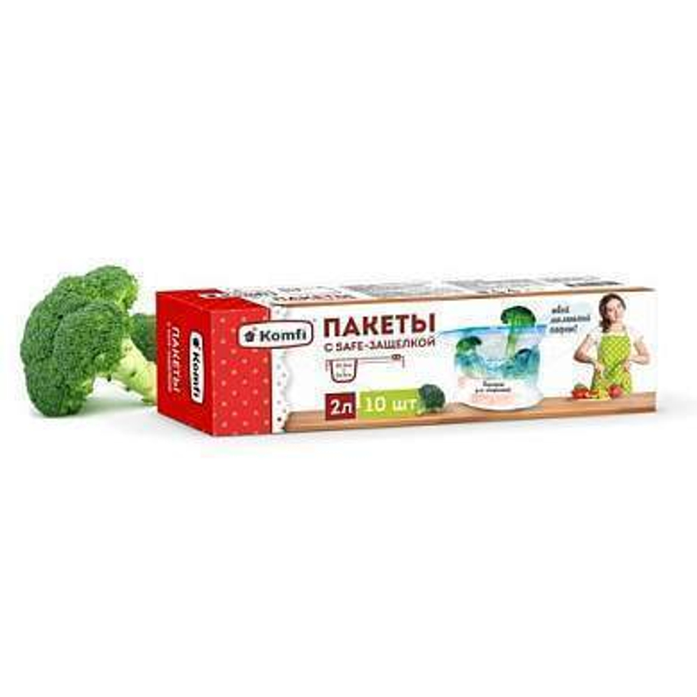 Пакеты для хранения/заморозки с защелкой Zip-Lock/Бегунком 20*24см (2л) 10шт/уп, PES002L, Komfi (арт