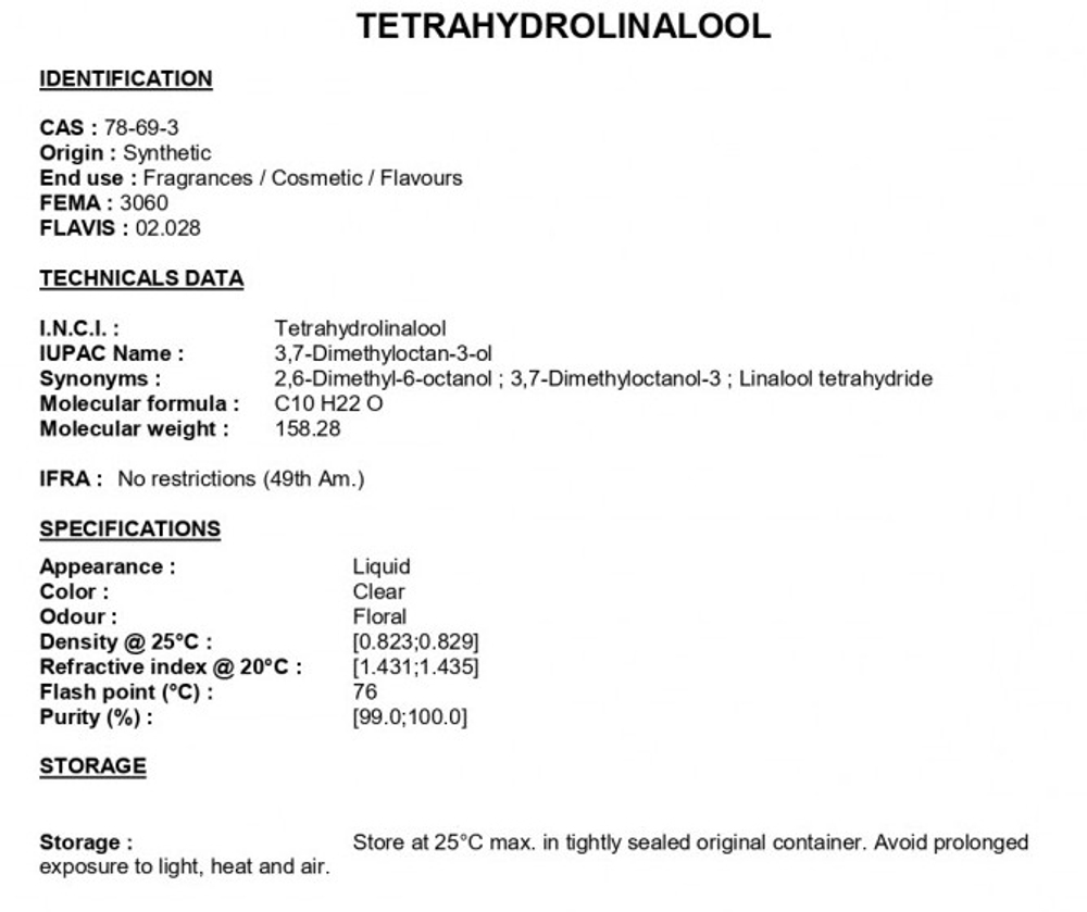 TETRAHYDROLINALOOL / ТЕТРАГИДРОЛИНАЛООЛ CAS 78-69-3