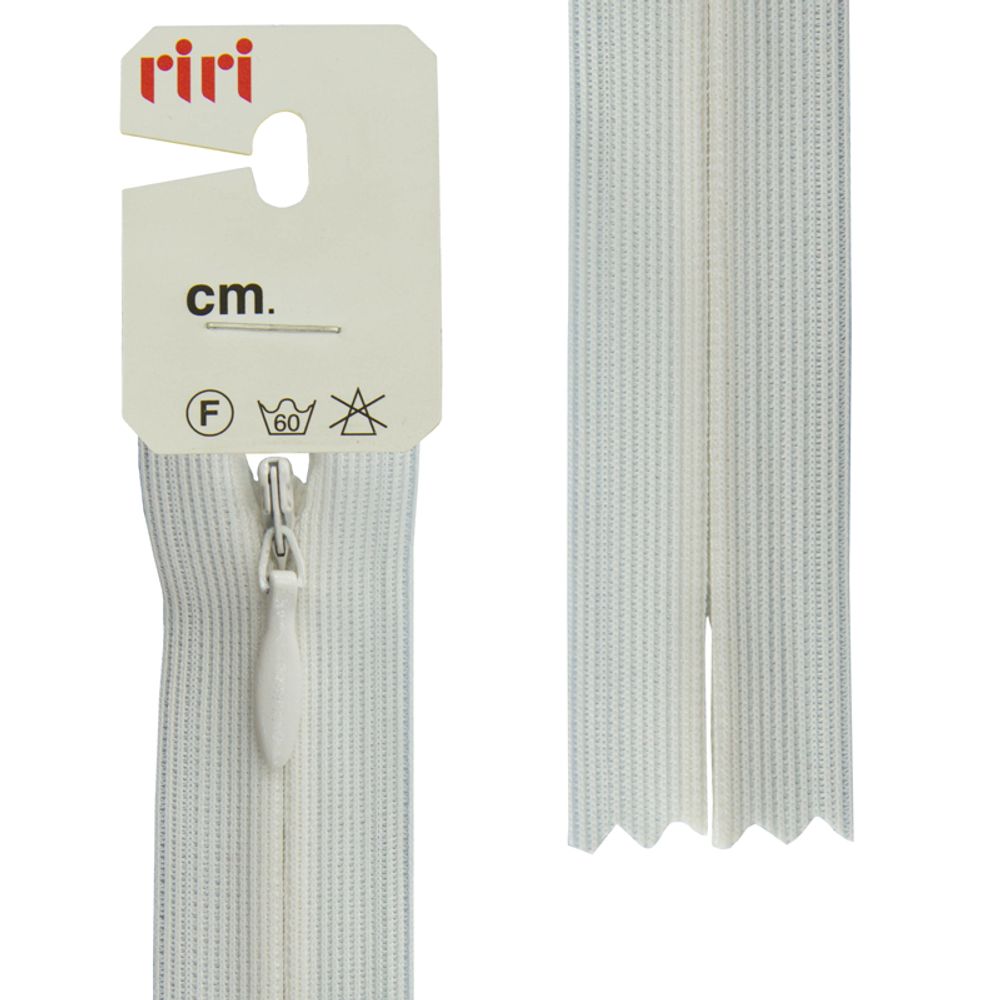 Молния потайная (скрытая) RIRI Т3 (3 мм) 1 зам., н/раз., 22 см, цв.2111, бело-бежевый св., 10 шт