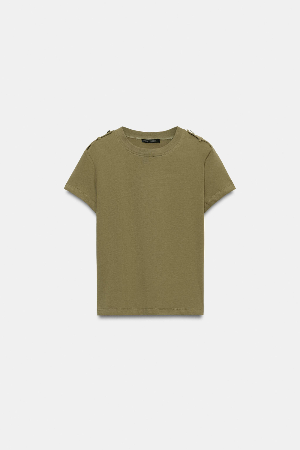ZARA ФУТБОЛКА С ПАТАМИ И ПУГОВИЦАМИ, ХАКИ