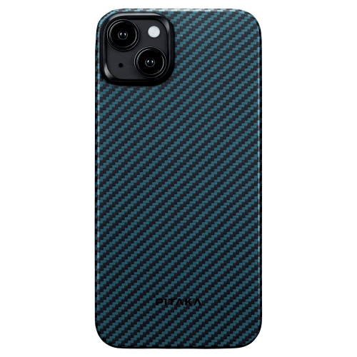 Чехол из арамидного волокна с поддержкой MagSafe PITAKA MagEZ Case 4 1500D для iPhone 15 Plus, Black / Blue Twill (Cаржевое переплетение)