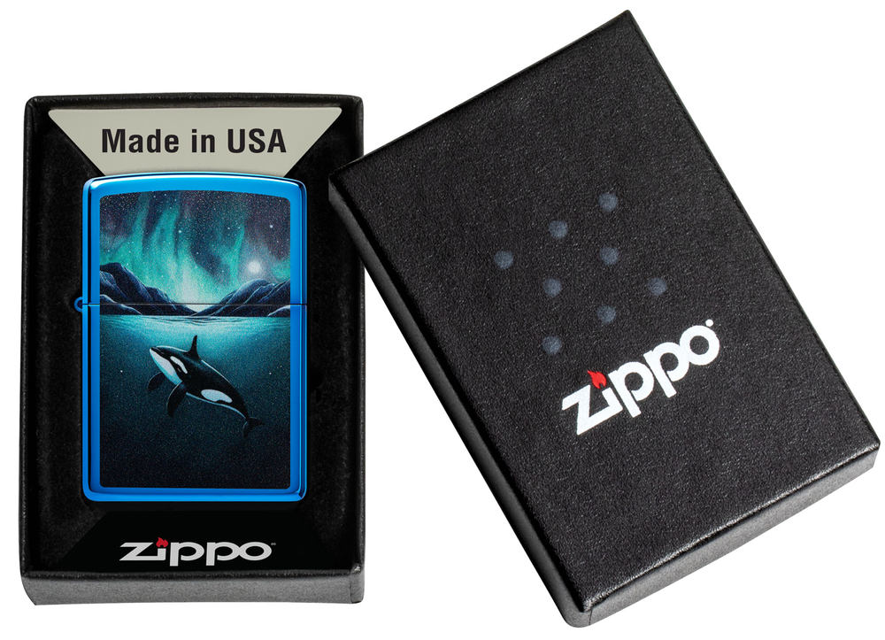 Зажигалка Zippo Whale с покрытием High Polish Blue, латунь/сталь, синяя, глянцевая, 38x13x57 мм