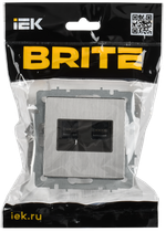 BRITE Розетка компьютерная двойная RJ45 кат.6 РК11-2-БрГН металл хром/никель IEK