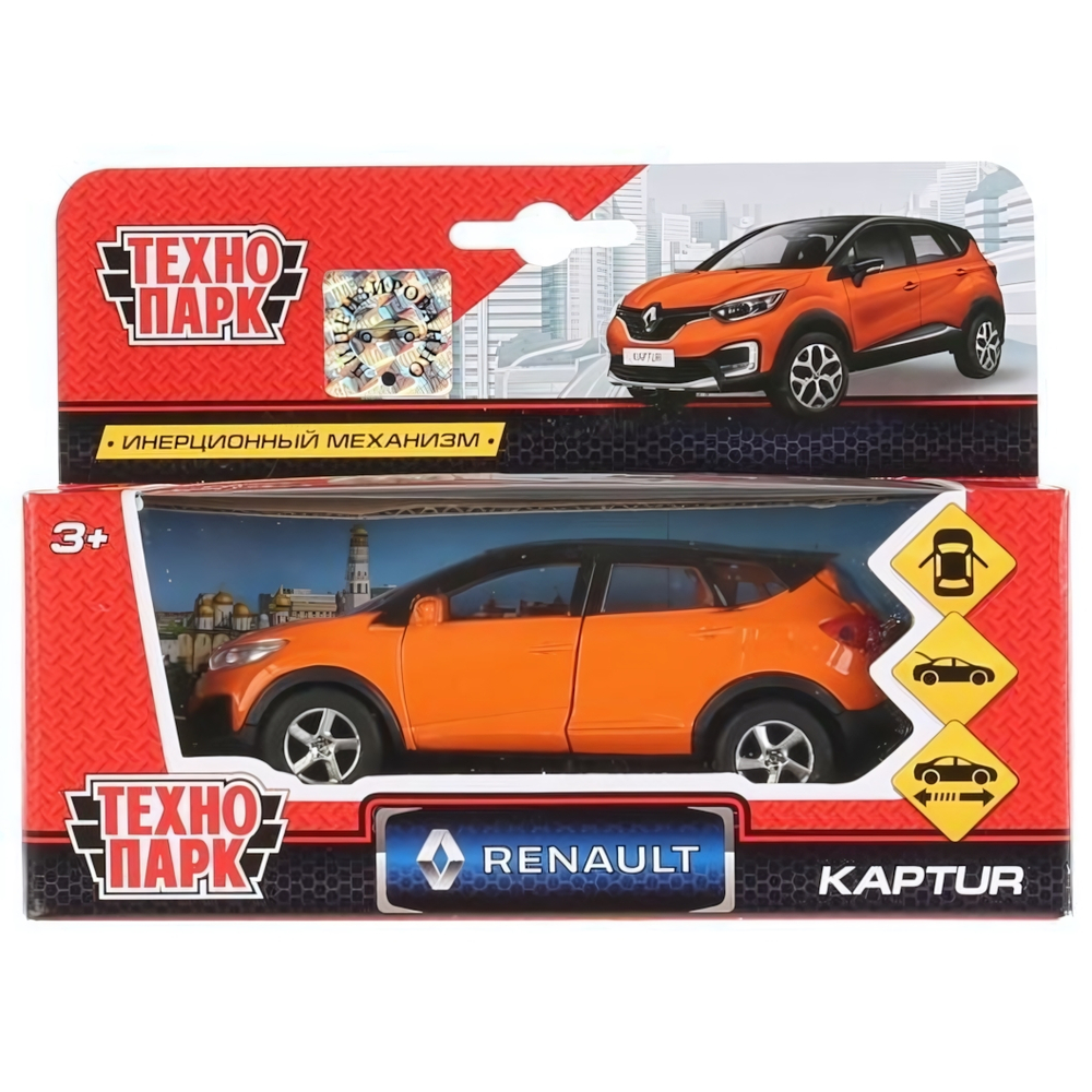 Модель ин. мет. "Renault Kaptur" 12см.оранжево-черный, открыв двери, в коробка SB-18-20-RK1-WB (Техноп)
