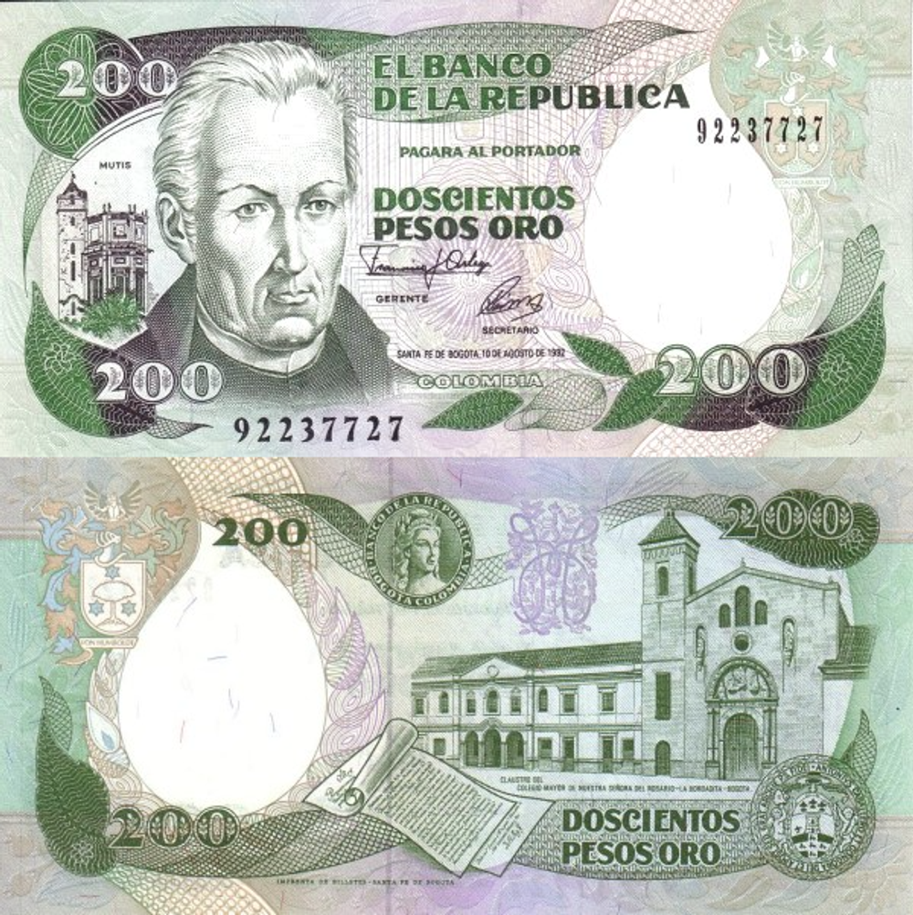 Колумбия 200 песо 1992 Хосе Селестино Мутис UNC