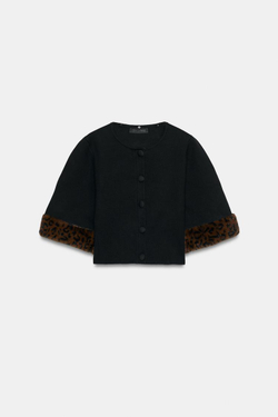 ZARA УКОРОЧЕННЫЙ ТРИКОТАЖНЫЙ ЖАКЕТ, ЧЕРНЫЙ
