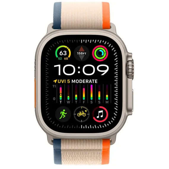 Часы Apple Watch Ultra 2, 2024, 49 мм, титан натурального цвета, ремешок Trail цвета «оранжевый/бежевый»