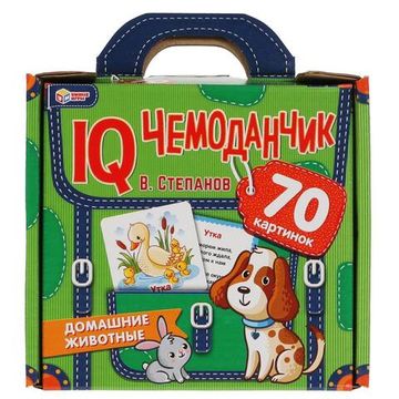 Ай кью чемоданчик. Домашние животные. 35 карточек в чемоданчике. Умные игры