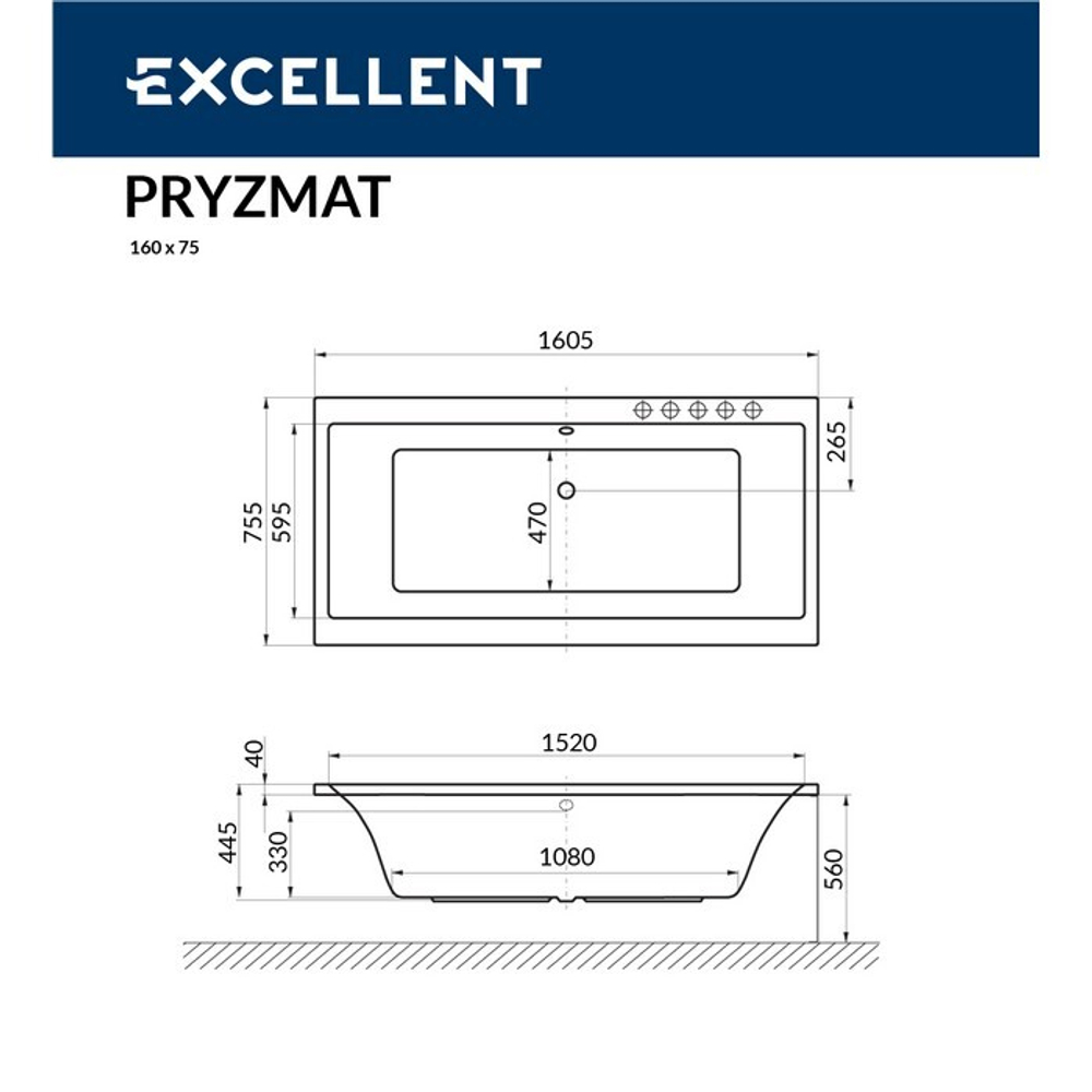 Акриловая ванна Excellent Pryzmat 160x75 WAEX.PRY16WH