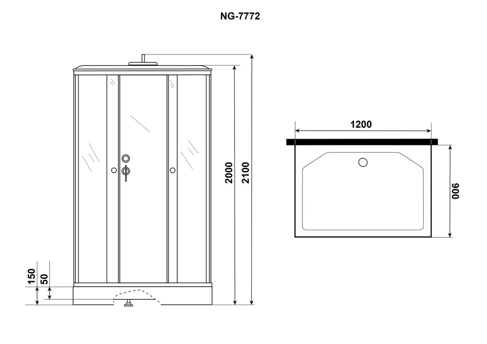 Душевая кабина Niagara Luxe NG-7772QW (120x90х210) низкий поддон(15см),дверь раздвижная,стенки серебро,4 места