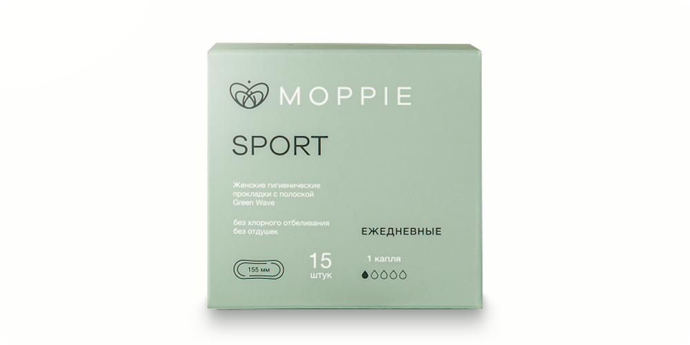 Прокладки ежедневные Moppie Sport 155 мм 15 шт (зеленые) Прокладки ежедневные Moppie Sport 155 мм 15 шт (зеленые)