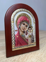 Казанская БМ, икона арочная, красное дерево, эмаль 105х140