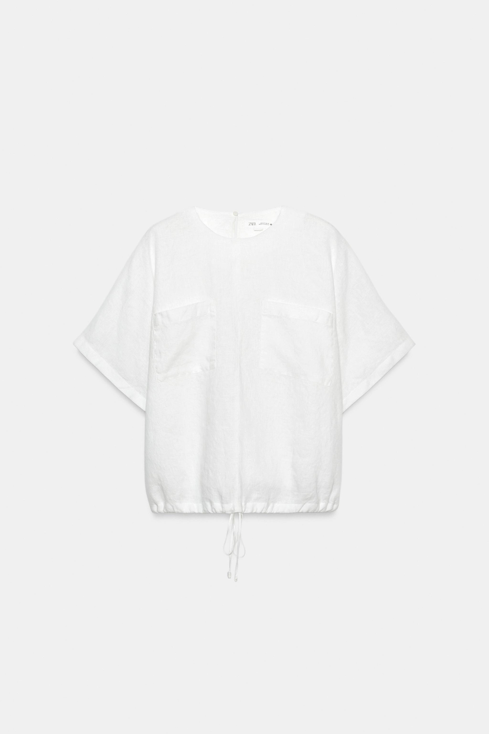 ZARA ЛЬНЯНОЙ ТОП НА ШНУРКАХ — ZW COLLECTION, БЕЛЫЙ