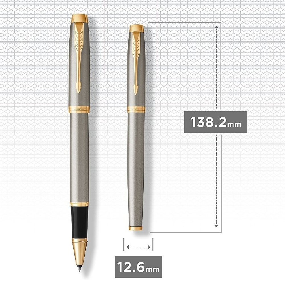 Ручка роллер Parker IM Metal Core Brushed Metal GT, стержень: F, цвет чернил: black, в подарочной упаковке.