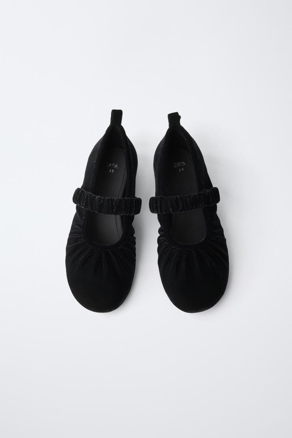 ZARA БАРХАТНЫЕ БАЛЕТКИ СО СБОРКАМИ, ЧЕРНЫЙ