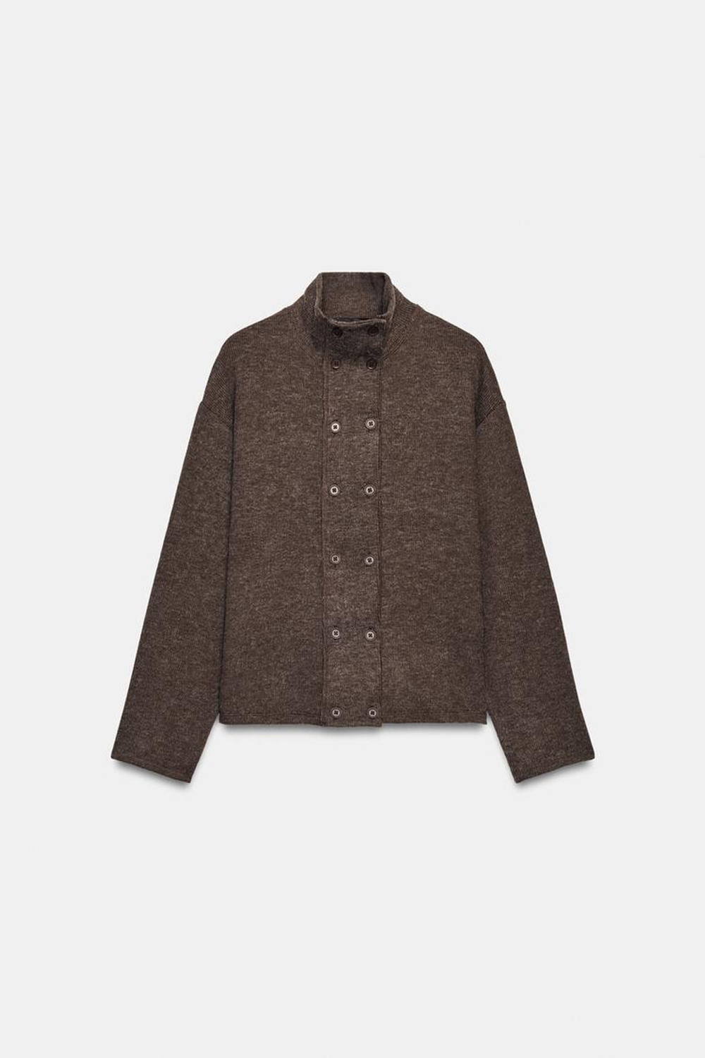 ZARA ТОП ИЗ МЯГКОЙ ТКАНИ С ДВУБОРТНОЙ ЗАСТЕЖКОЙ, ШОКОЛАДНЫЙ