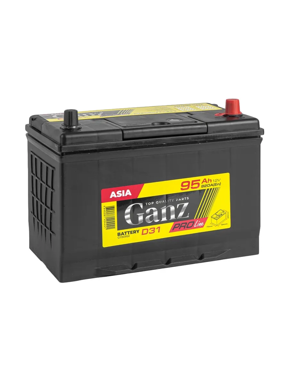 Аккумулятор GANZ PRO-Line JIS 95 А/ч, обратный R+, для легковых автомобилей, высокая мощность и надежность, Ca/Ca