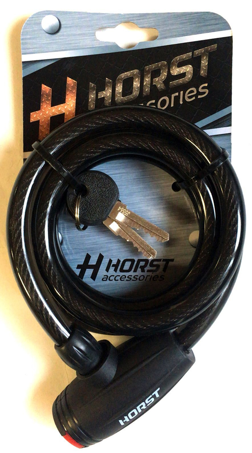 Замок 09-100169 вело 12х1200мм автом. на ключе с защитой черный HORST