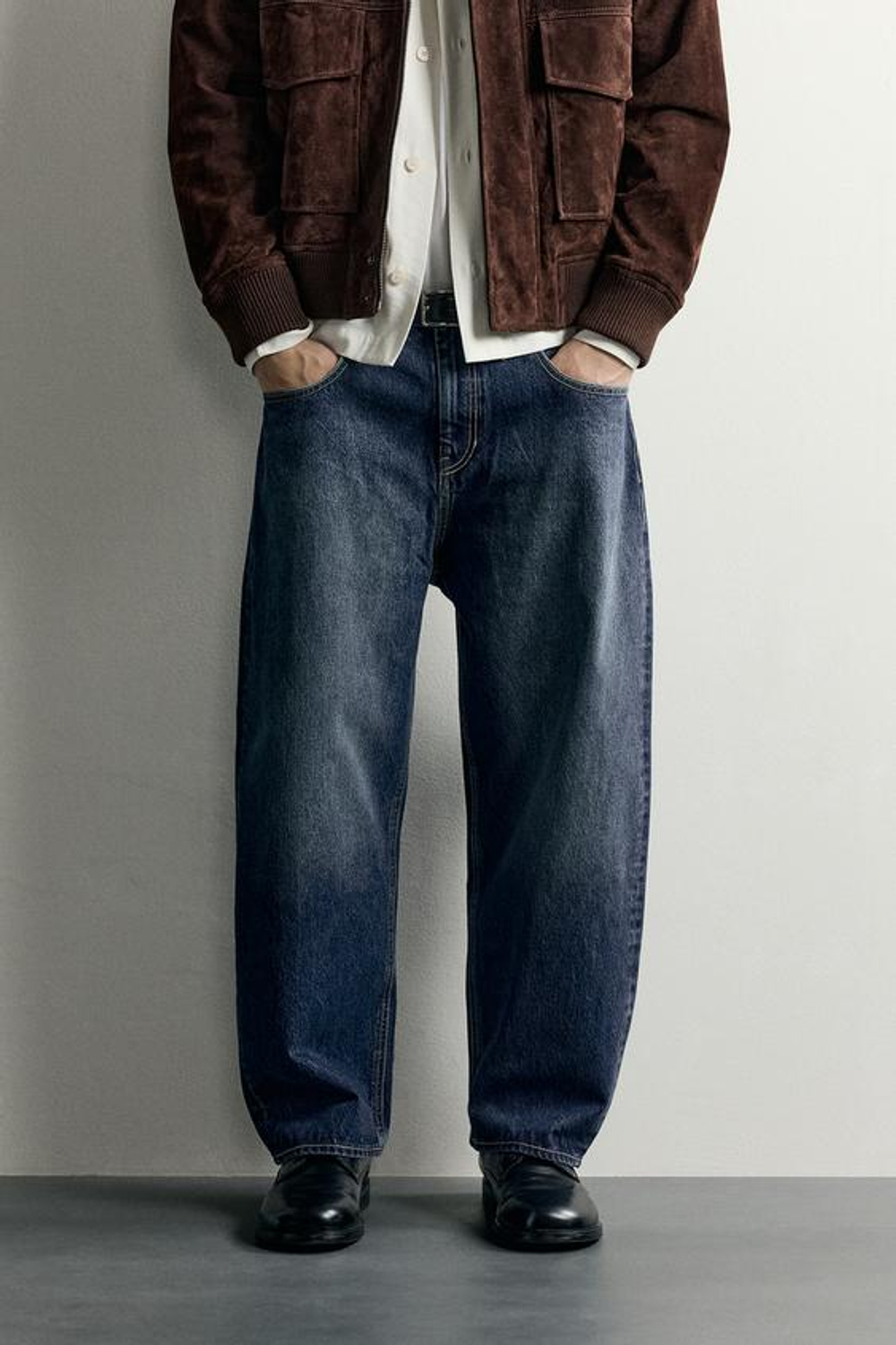 ZARA ДЖИНСЫ TAPERED WIDE LEG, СИНИЙ