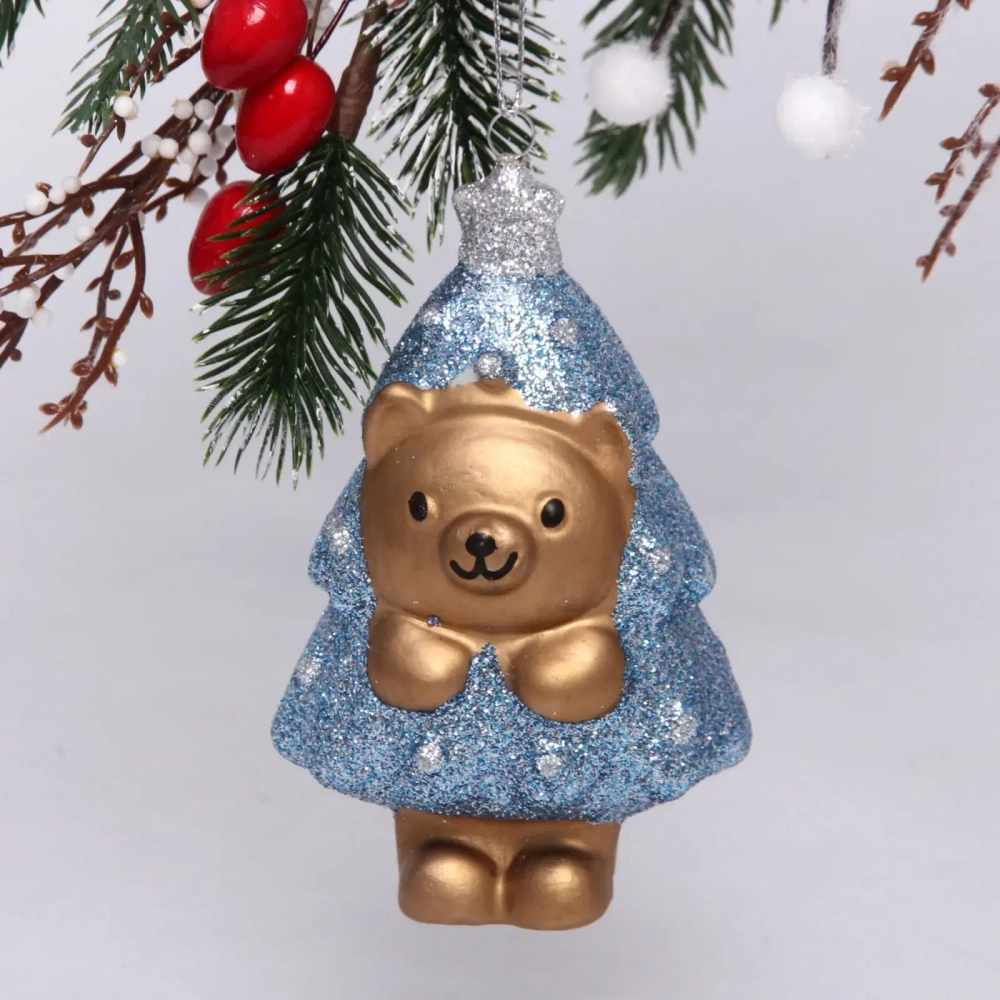 Ёлочная игрушка «Медвежонок-ёлочка» 7,5*5*12 см, голубой