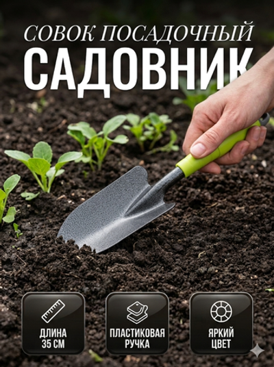 Совок посадочный «Садовник» 35см широкий, пластиковая ручка