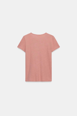 ZARA ФУТБОЛКА ИЗ ХЛОПКА И ЛЬНА С КОРОТКИМИ РУКАВАМИ, ЦВЕТ РОЗОВОГО МЕЛА