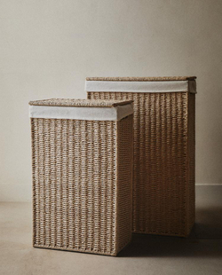 ZARA HOME КОРЗИНА ДЛЯ БЕЛЬЯ, С ПОДКЛАДКОЙ ИЗ ТКАНИ, СВЕТЛО-БЕЖЕВЫЙ