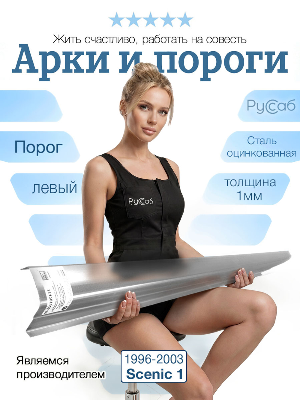 Порог левый Renault Scenic 1996-2003 (1мм)