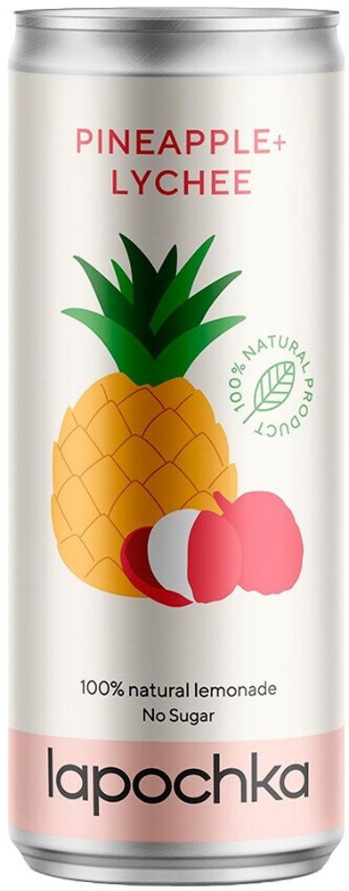 Газированный напиток Лапочка Ананас + Личи / Lapochka Pineapple + Lychee 0.33 - банка