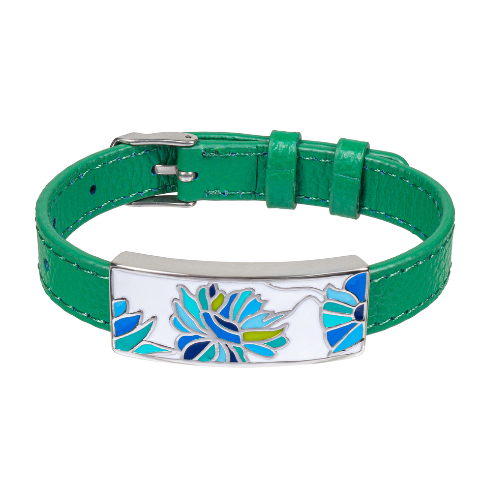 Браслет Fiore Luna на зеленом кожаном ремешке CB03599-15A