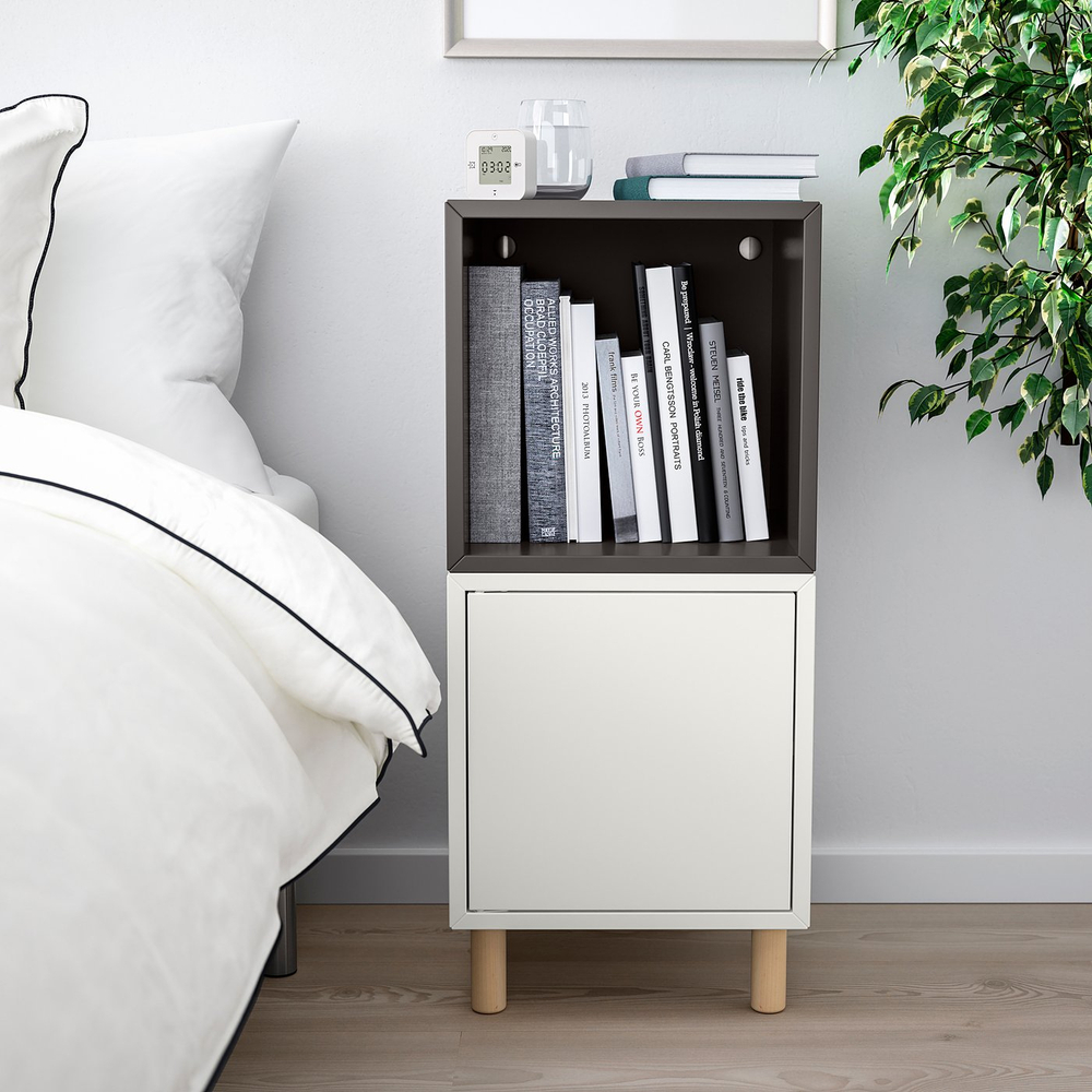 IKEA EKET  (ИКЕА ЕКЕТ)  -  Комбинация шкафов на ножках - белый, тёмно-серый/дерево 35x35x80 см