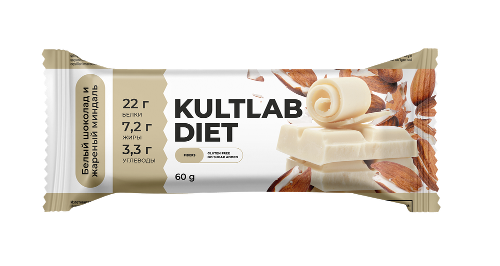 Батончик Kultlab Diet Protein Bar (белый шоколад-миндаль) 60гр