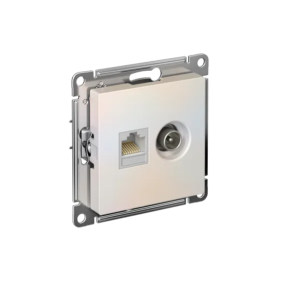 Розетка мультимедийная двойная ТВ + компьютерная RJ45 Cat 5e Systeme Electric AtlasDesign Жемчуг ATN000489