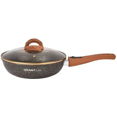 Сковорода 24*6см «Granit ultra» (black-gold) со съемной ручкой и стекл. крышкой сгбг243а