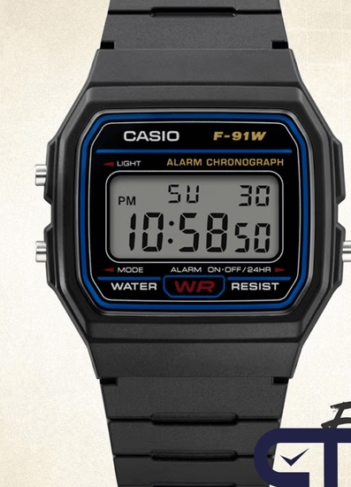 Casio F-91W-1 — мужские цифровые часы с секундомером и будильником