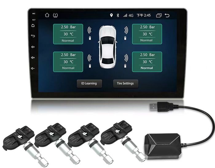 Система контроля давления шин Kuberg TPMS-INT-5 с внутренними датчиками. Вывод данных на Android-магнитолу