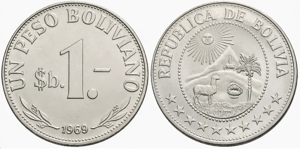Боливия 1 песо, 1969 Герб XF