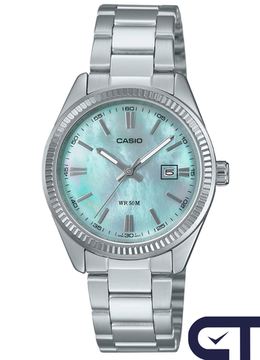 Casio LTP-1302DS-2A — женские часы с голубым перламутровым циферблатом и датой